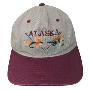 Arctic Circle Alaska Fishing Embroidered Beige Red Baseball Cap Hat OS Strapback